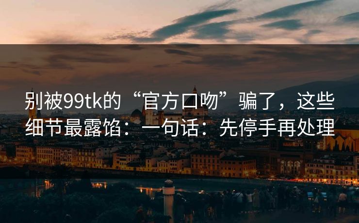 别被99tk的“官方口吻”骗了，这些细节最露馅：一句话：先停手再处理